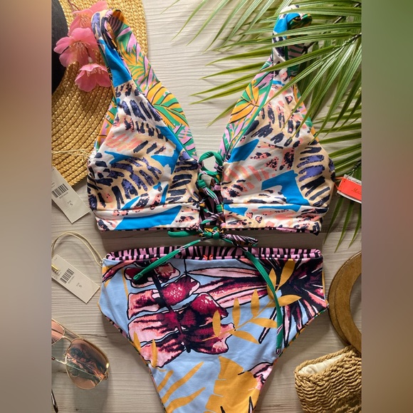 RARE Maaji 💚 Reversible Animal Print Floral 4-Way Top | High Rise Bikini Bottom - Picture 16 of 16